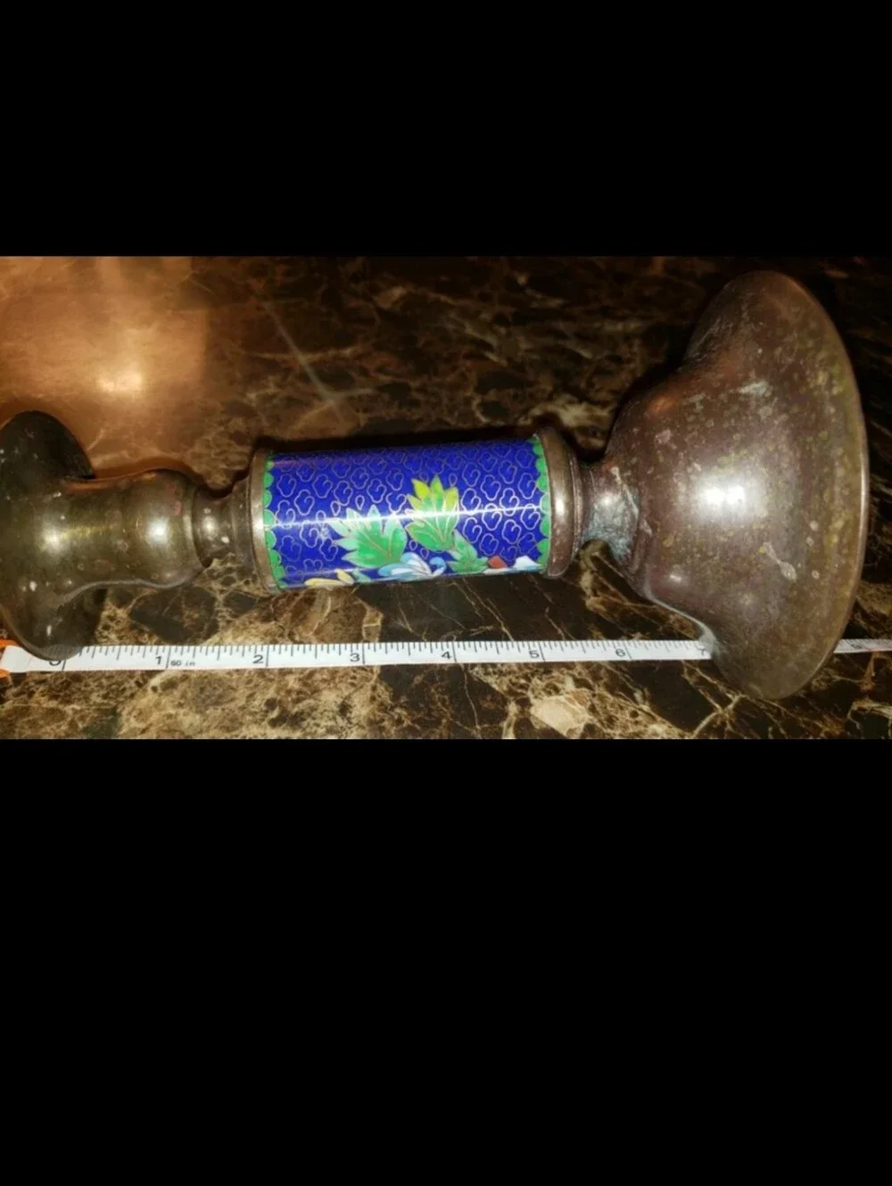 Vintage Cloisonne Enamel & Brass Ornate Candle Stick Holder